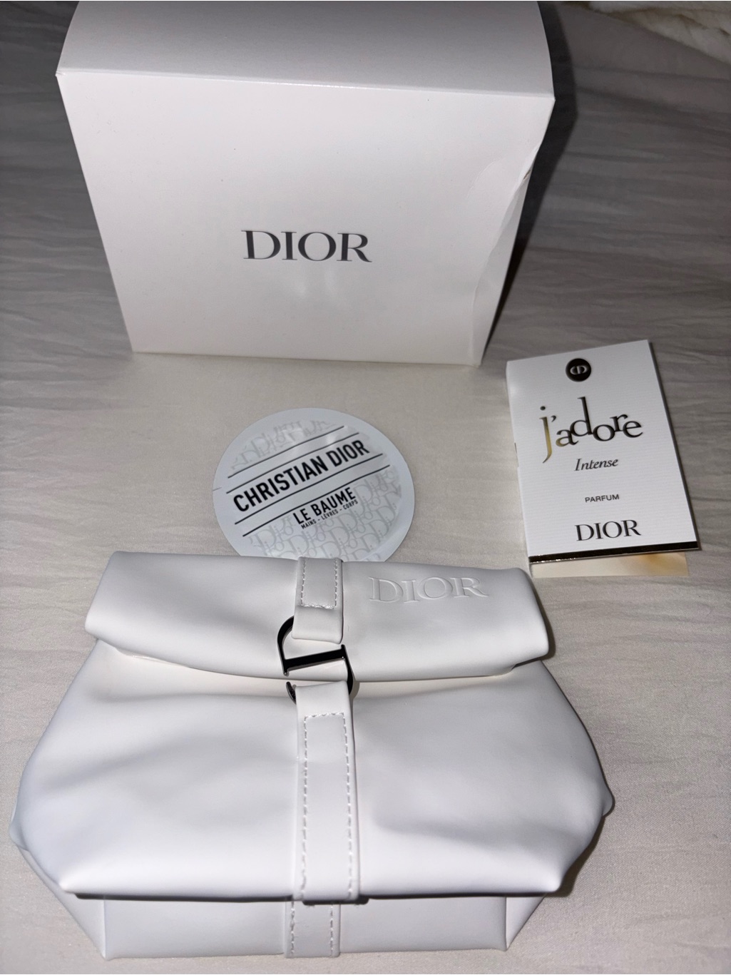Dior White Leather FoldOver Clutch Le Bane Hand CreamJadore Mini Perfume